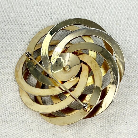 Vintage Infinity Knot Brooch MCM Mid-Century Gold-Tone‎ Imitation Pearl Atomic - Picture 6 of 7